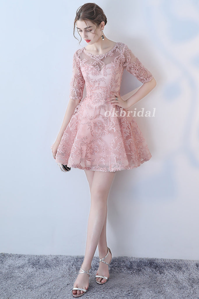 Half Sleeve Tulle Homecoming Dress, Applique New Arrival Homecoming Dress, LB0902