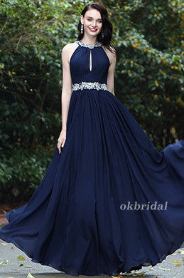 Beaded Sleeveless Prom Dress, Chiffon Prom Dress, A-Line Backless Prom Dress, LB0917