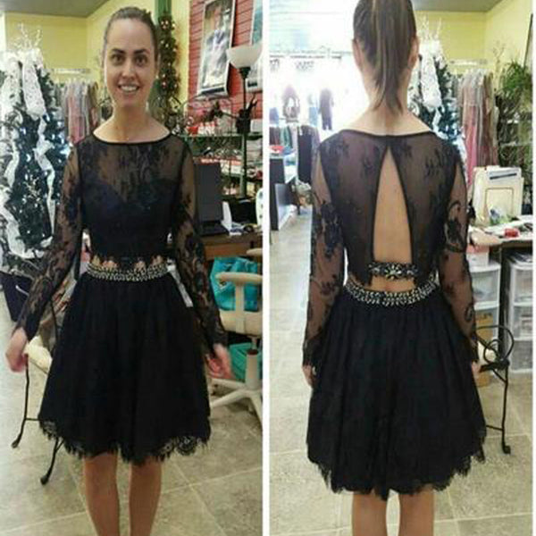 Black long sleeve lace simple see through sexy casual homecoming prom Dresses Black long sleeve lace simple see through sexy casual homecoming prom Dresses