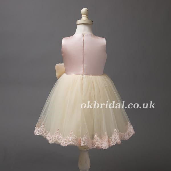 Satin Tulle Lace Flower Girl Dresses With Bowknot, Lovely Cute Tutu Dresses, LB0945