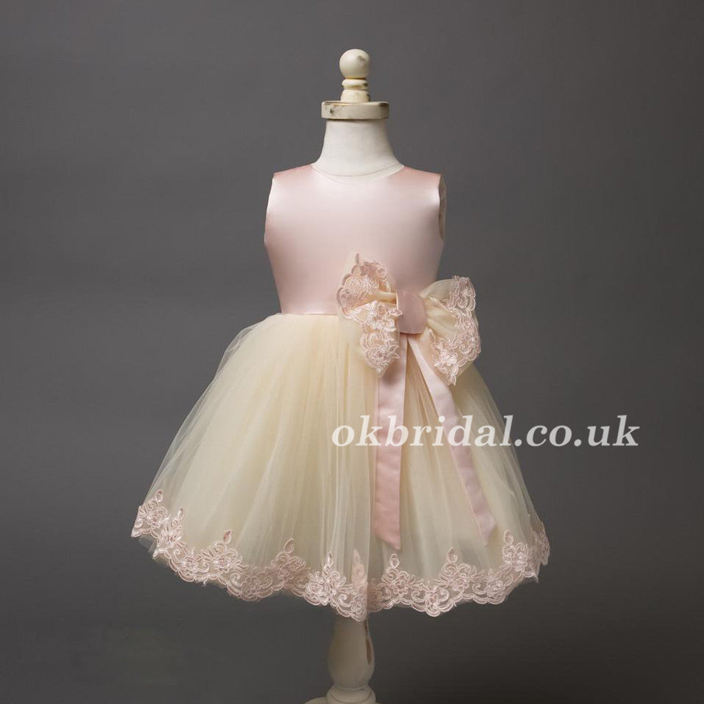 Satin Tulle Lace Flower Girl Dresses With Bowknot, Lovely Cute Tutu Dresses, LB0945