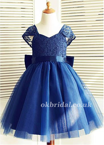 Navy Blue Lace Top Tulle Popular Flower Girl Dresses, Cheap Little Girl Dresses,  LB0955