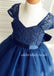 Navy Blue Lace Top Tulle Popular Flower Girl Dresses, Cheap Little Girl Dresses,  LB0955