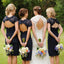 Charming Elegant Lace Navy Blue Open Back Knee-Length Short Mini Cap Sleeve Cheap Bridesmaid Dresses, WG095