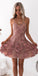 Spaghetti Straps Sleeveless Homecoming Dress, Backless Applique Homecoming Dress, LB0977