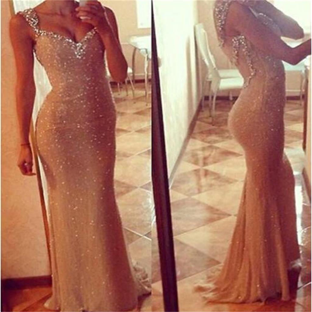 Sexy See Through Long Mermaid Sequin Prom Dresses, PD0109