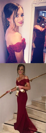 2017 Fashion Design Off Shoulder Mermaid Burgundy Long Party Prom Dresses, PD0165