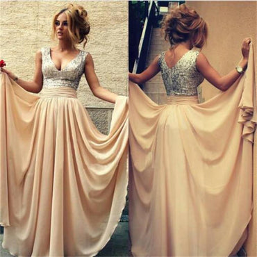 Scoop Neckline Sexy Backless Side Slit Sequin Prom Dresses, PD0142