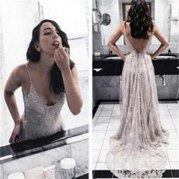 Sexy V-Back Lace Popular Backless Tulle Prom Dress, Bridal Gown, WD0128