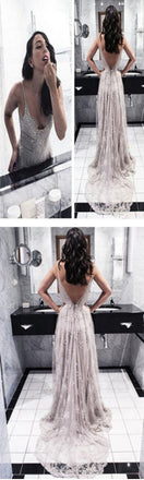 Sexy V-Back Lace Popular Backless Tulle Prom Dress, Bridal Gown, WD0128