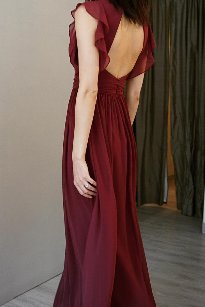 Simple A-Line Chiffon Inexpensive Open-Back Bridesmaid Dress, FC2054