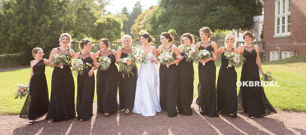 Black A-Line Chifffon Bridesmaid Dresses, Long Sleeveless Tulle Bridesmaid Dresses, KX1042