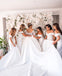 White Short Tea-Length Bridesmaid Dress, Off Shoulder Slit Backless Bridesmaid Dress, KX1369