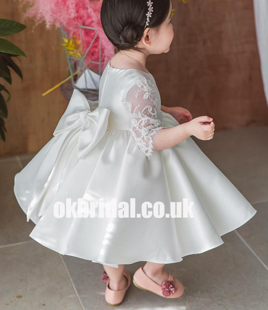 Champagne Flower Girl Dresses Jewel Neck Polyester Half Sleeves  Ankle-Length A-Line Flowers Kids Party Dresses - Lolitashow.com