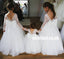 Long Sleeve Lace Top Flower Girl Dresses with Bow-Knot, Tulle Popular Little Girl Dresses, KX1196