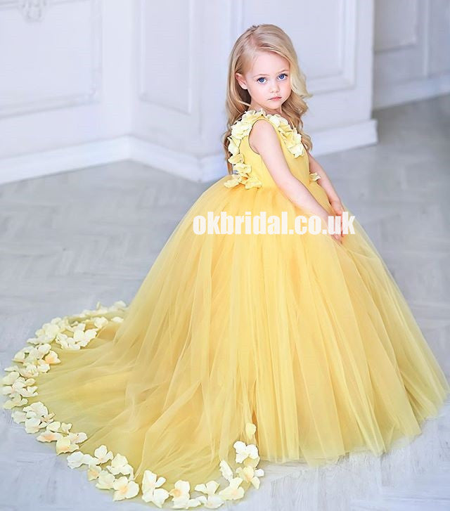 Teagan Yellow A line V Neck Cascading Ruffles Long Prom Dress | KissProm