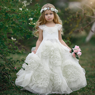 White Tulle Flower Belt Flower Girl Dresses with Bow-Knot, Popular Lit –  OkBridal