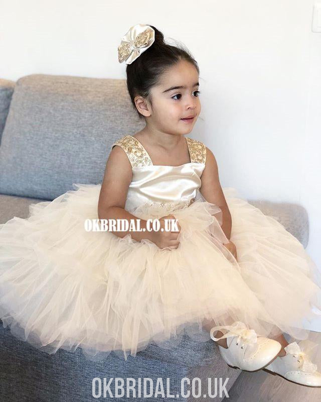Cute A-line Tulle Flower Girl Dresses, Applique Little Girl Dresses, FC2106