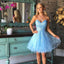 Blue A-Line Beaded Homecoming Dress, Sleeveless Tulle Backless Homecoming Dress, KX1287