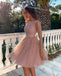 Sparkly A-line Long Sleeve Backless Cute Homecoming Dress, FC2672