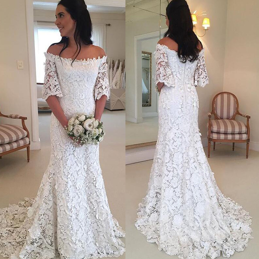 Half Sleeves Mermaid Lace Wedding Dress