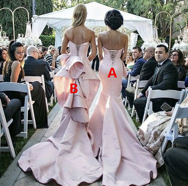 Mismatched Sexy Mermaid Backless Sweetheart Satin Bridesmaid Dresses, FC929