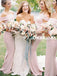 Charming Pink Mermaid Off Shoulder Maxi Bridesmaid Dresses, KX969