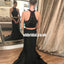 Black Two Pieces Satin Prom Dress, Beaded Top Mermaid Sleeveless Prom Dress, KX1257
