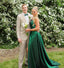 Green Spaghetti Straps A-Line Simple Backless Slit Prom Dresses, FC1452