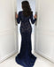 Long Sleeve Lace Prom Dresses, Navy Mermaid Floor-Length Prom Dresses, KX1535