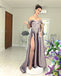 Off Shoulder Satin Sexy Backless Slit Prom Dresses, FC1560