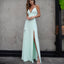 Simple A-line Slit Mint Green Jersey V-neck Backless Prom Dresses, FC1565
