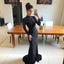 Black Luxury Beaded Long Sleeve Mermaid Open-Back Prom Dress, FC1716