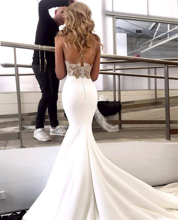 Charming Lace Sexy Backless Mermaid Jersey Prom Dresses, FC1792