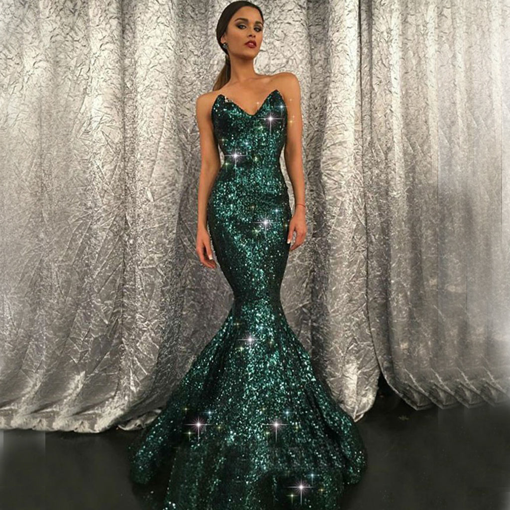 Mermaid Sequin Backless Short Sleeve Prom Dress Mermaid Sequin Backless Short Sleeve Prom Dress