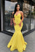 Yellow Mermaid Backless Simple Jersey Prom Dresses, FC2057
