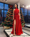 Red Halter A-Line Backless Sexy Slit Sleeveless Jersey Prom Dresses, FC2120