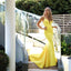 Sexy Deep V-neck Spaghetti Straps Mermaid Yellow Jersey Backless Prom Dresses, FC2194