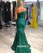 Forest Green Mermaid Off Shoulder Backless Satin Prom Dresses, FC2217