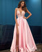 Pink Satin A-line Sexy Slit Tulle Beautiful Prom Dresses, FC2241