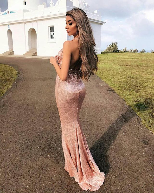 Sparkly Sequin Mermaid Halter Backless Sexy Prom Dresses, FC2278