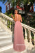Sapghetti Straps Deep V-Neck A-Line Tulle Backless Sequin Prom Dresses,FC2308