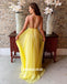 Yellow Spaghetti Straps A-line Backless Chiffon Sequin Prom Dresses, FC2402