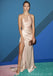 One Shoulder Backless High Slit Pleated Sleeveless Prom Dress, FC3808
