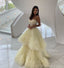 Pale Yellow A-line Spaghetti Straps Backless Tulle Prom Dress, FC4021