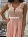 Lace Top Backless Pink Prom Dresses, Chiffon Sleeveless A-Line Prom Dresses, KX1069
