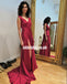 Sexy V-Neck Backless Slit Prom Dresses, Inexpensive Sleeveless A-Line Prom Dresses, KX1293