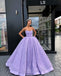 A-Line Lace Backless Beaded Satin Sleeveless Long Prom Dresses, FC1349