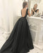Charming Black A-Line Prom Dresses, Satin Backless Long Sleeveless Prom Dresses, KX1445