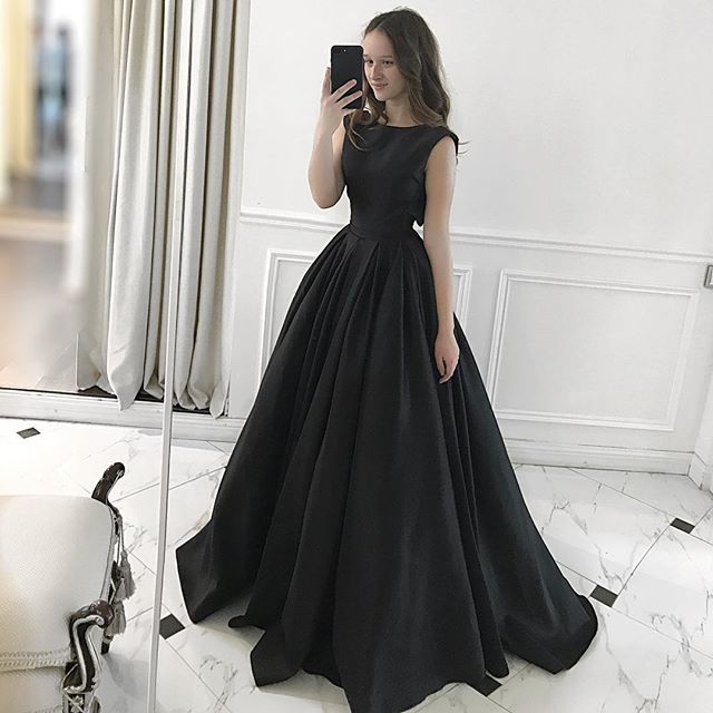 Black round neck tulle lace long prom dress, black formal dress Y255 –  Simplepromdress